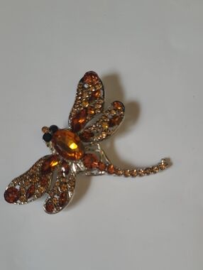 Amber Crystal Dragonfly Brooch Pin - Women Jewelry